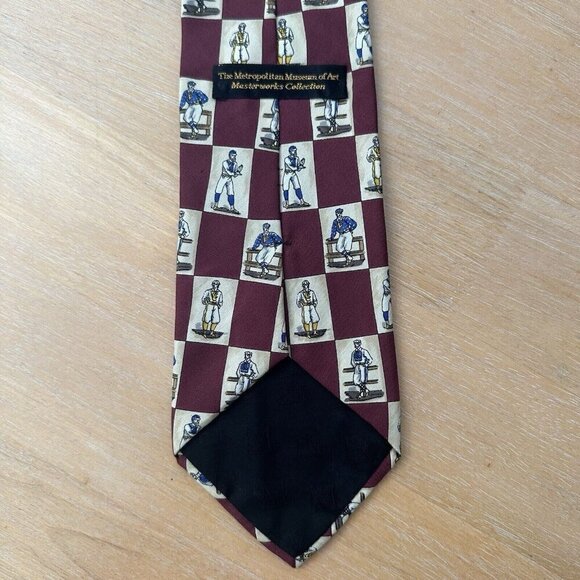 The Metropolitan Museum of Art Tie Silk Red White Checkered Sportsman Design - Picture 4 of 10